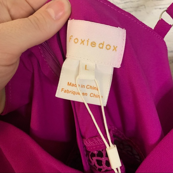 Foxiedox Iris Lace Inset Cocktail Sheath Dress Purple Size Large NWT - Picture 12 of 15